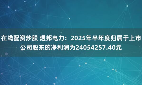 在线配资炒股 煜邦电力：2025年半年度归属于上市公司股东的净利润为24054257.40元