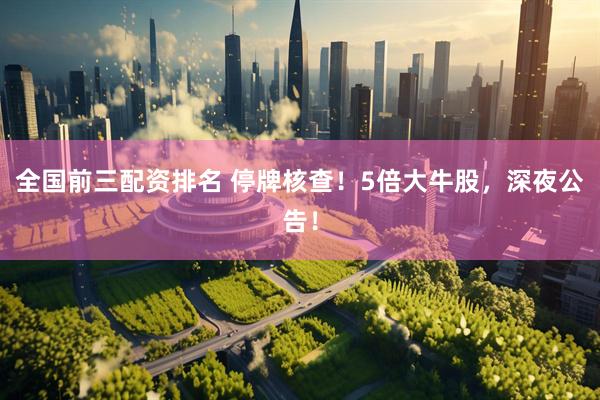 全国前三配资排名 停牌核查！5倍大牛股，深夜公告！